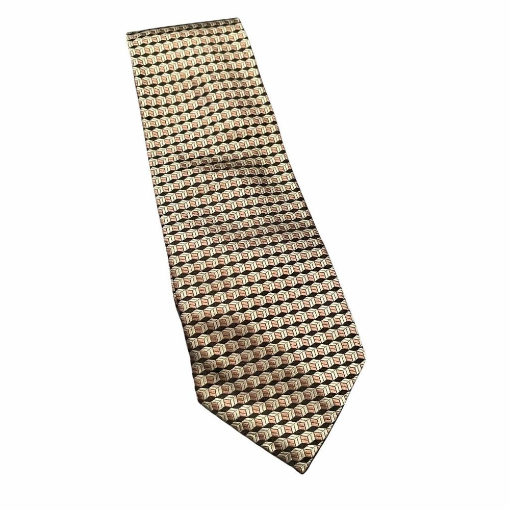 Geoffrey Beene  Geometric Cube Black  Tan Silk Tie